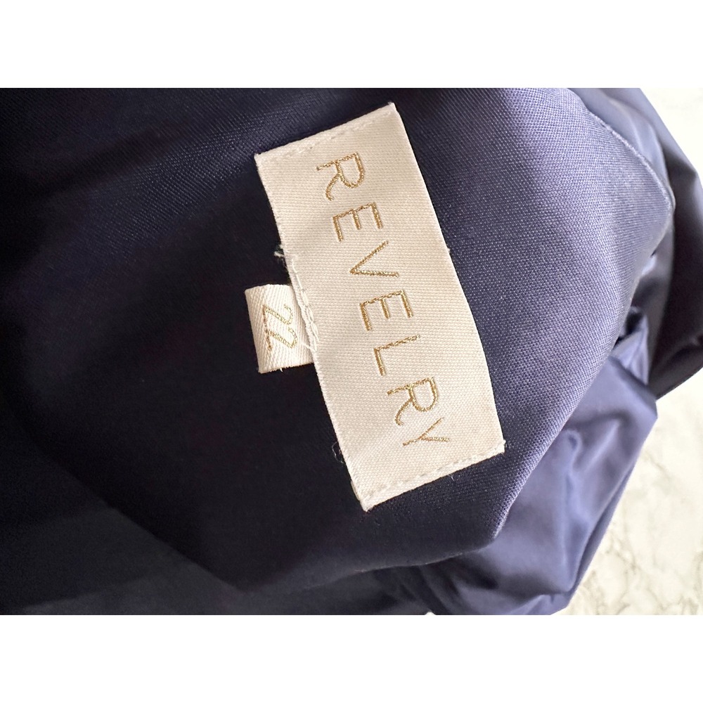 Revelry Gwen Navy Short Sleeve Navy Blue Satin Floor Length Gown Women's Size 22 - Picture 7 of 12